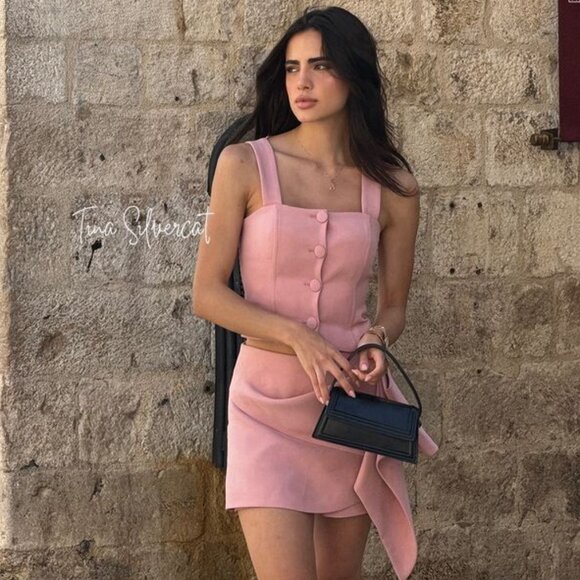 BLOGGER'S FAVE! Zara 2 Piece Voluminous Skort And Bustier Set Pink NWT - Picture 16 of 17